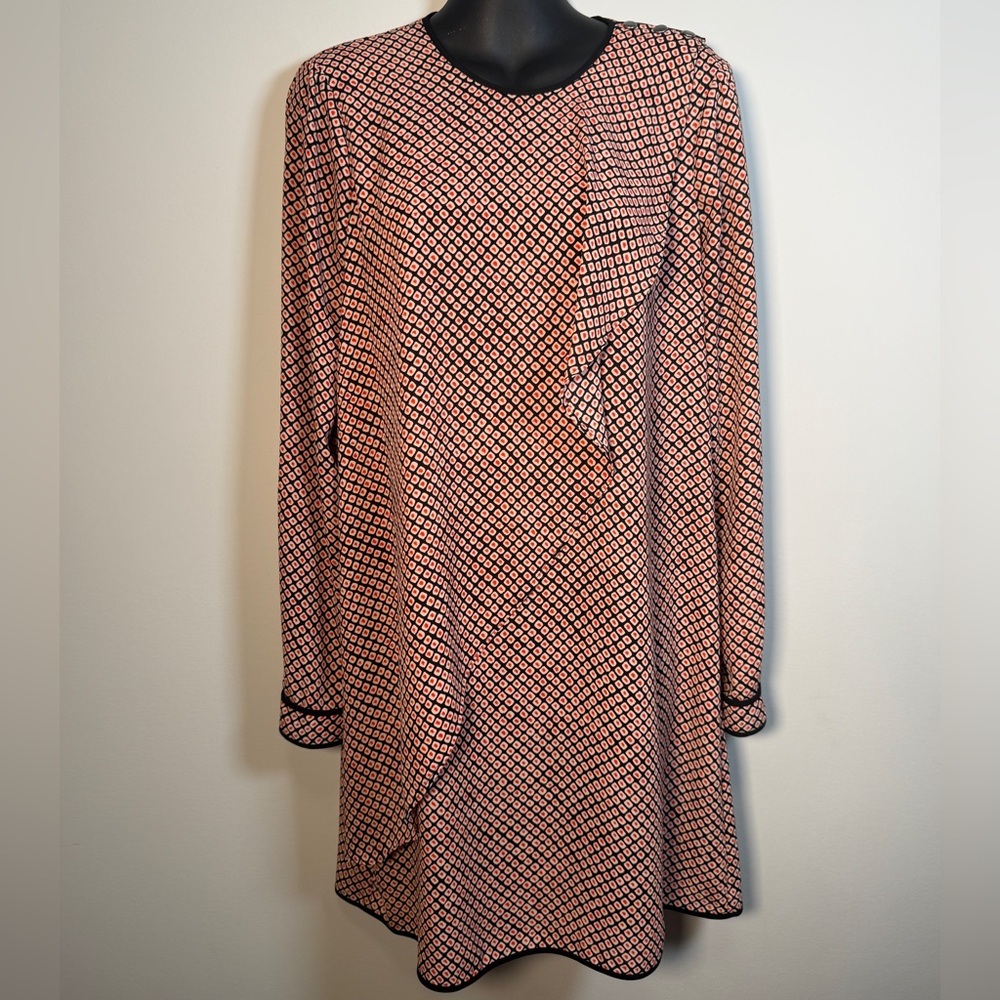 BCBGMAXAZRIA Jacie Geometric Print Tunic Dress XS | Black Orange Poppy Mod